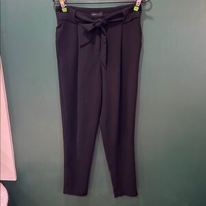 Mango Black High-Rise Tie-Waist Tapered Trousers